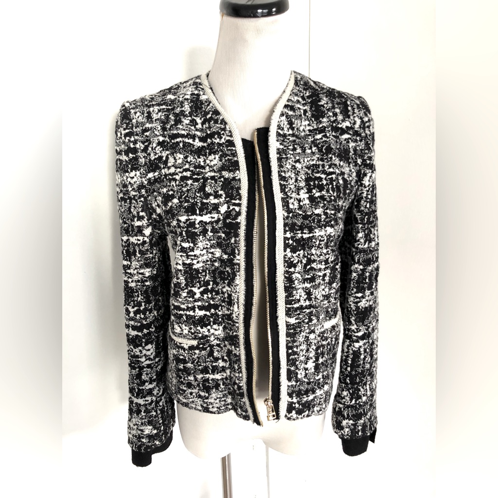 Sandro Black And White Tweed Jacket Size 38 Mk